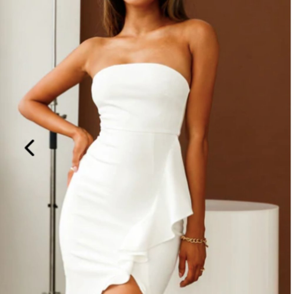 White strapless mini dress.